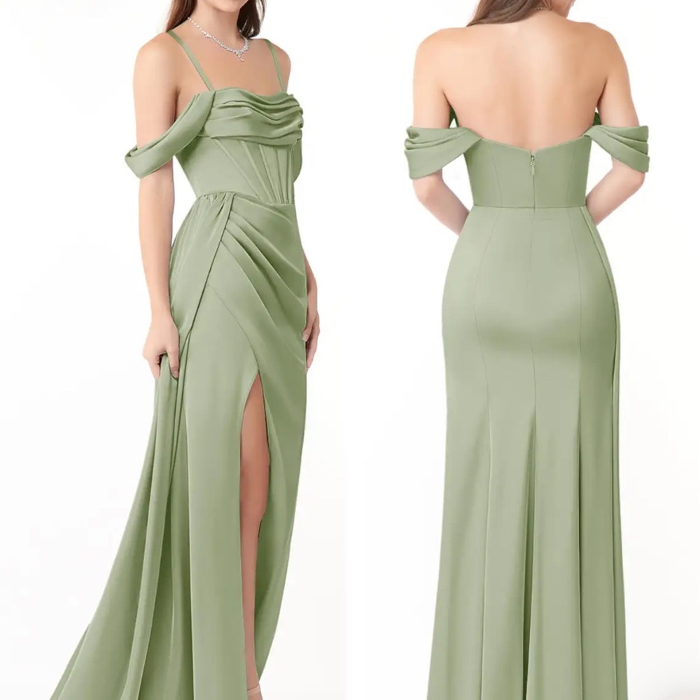Elegant Green Off-Shoulder Evening Gown- Azazie Amyra